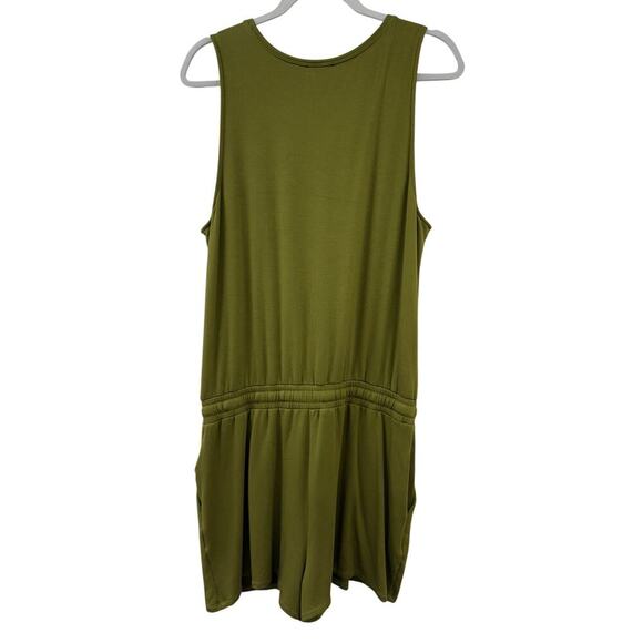 Daily Ritual Womens Soft Terry Sleeveless Romper Shorts Olive Green Waist Tie - Picture 2 of 10